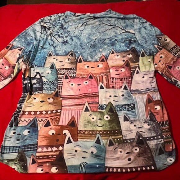 Colorful Cat Print Long Sleeve Tunic Top Size 3XL – Whimsical Oversized Shirt - Picture 6 of 6